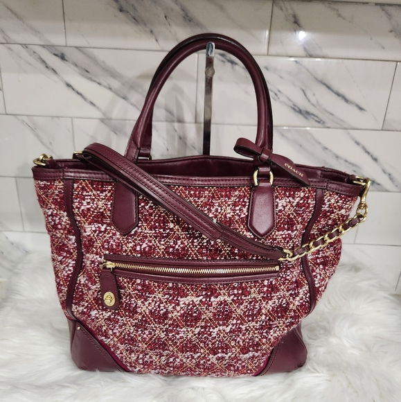❌️❎️SALE❎️❌️ Coach Purple Poppy Tweed Quilted Boucle Blaire Crossbody Tote Bag - Picture 1 of 13